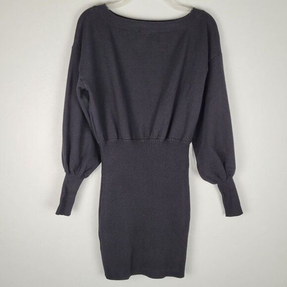 Beginning Boutique Size 12 Mini Sweater Dress Long Balloon Sleeve Black - Picture 4 of 10